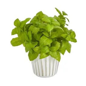 10” Basil Artificial Plant in White Planter with Silver Trimming