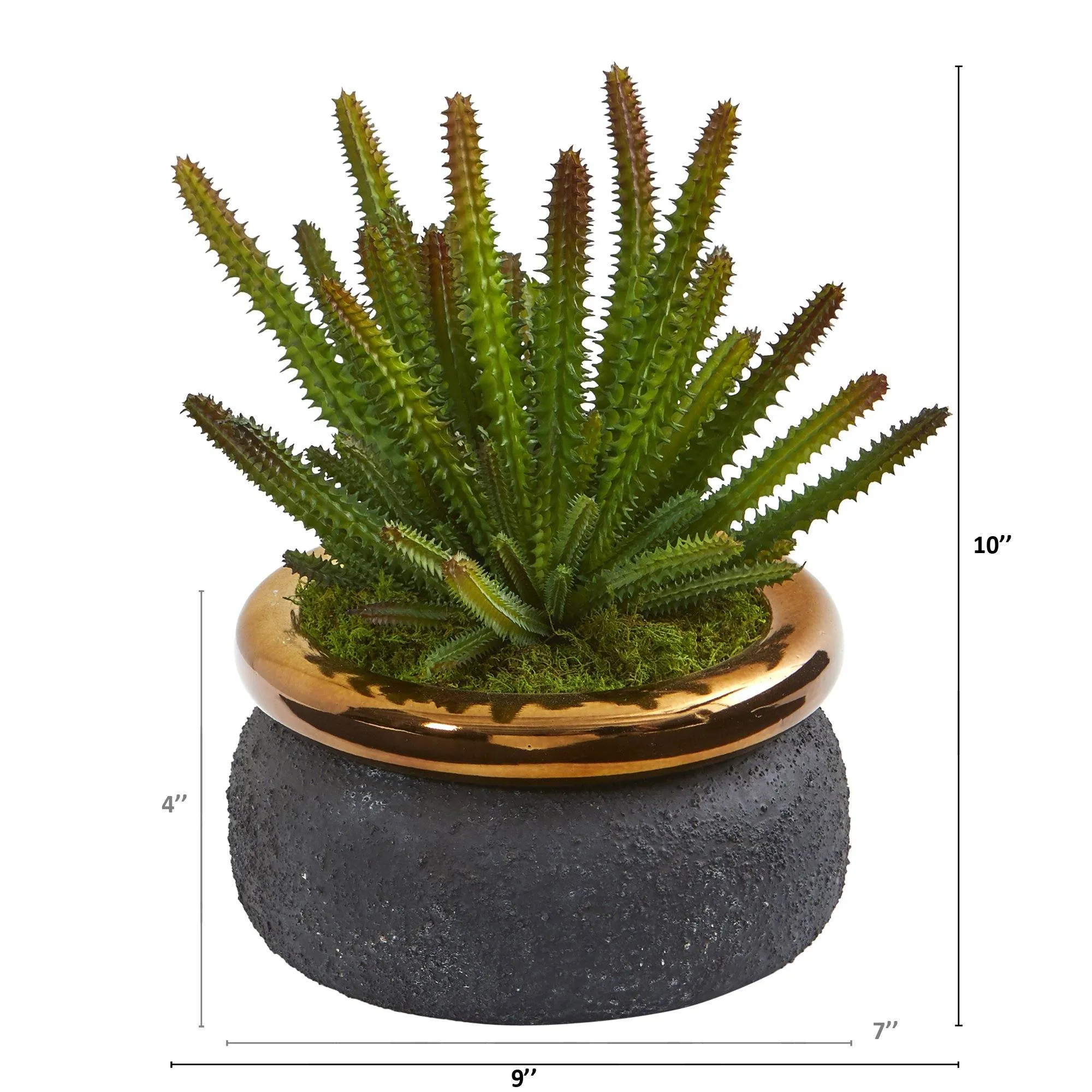 10” Cactus Artificial Plant in Black Planter with Bronze Rim