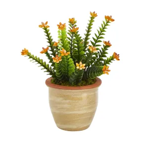 10” Flowering Sedum Succulent Artificial Plant in Ceramic Planter