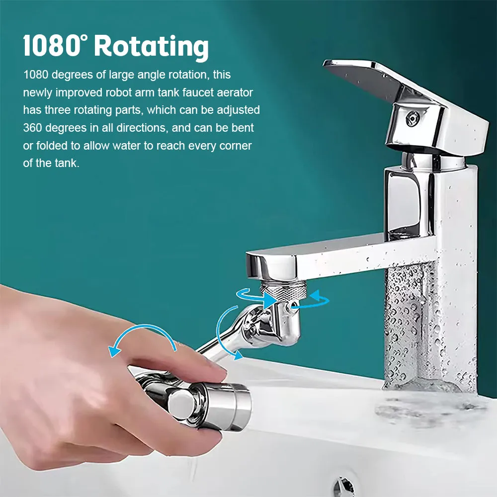 1080° Large-Angle Rotating Robotic Arm Water Nozzle Faucet Adaptor-Silver