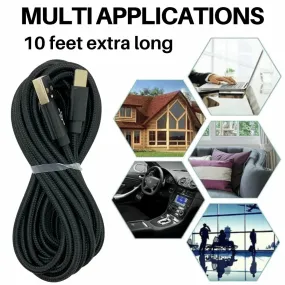 10Ft Braided USB Charger Compatible for Iphone Black