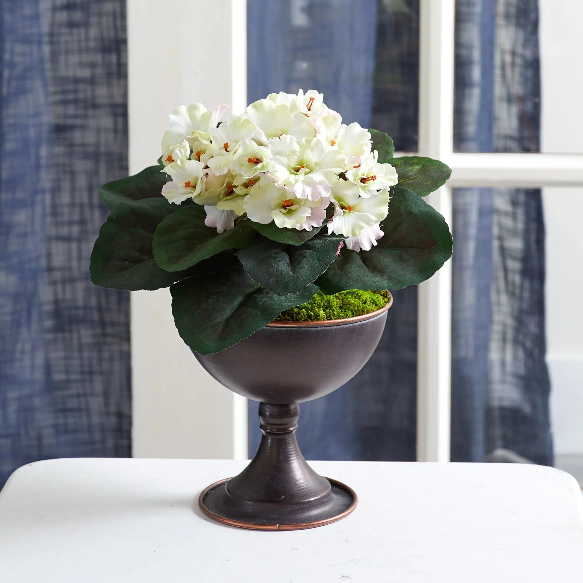 11” African Violet Artificial Plant in Metal Chalice