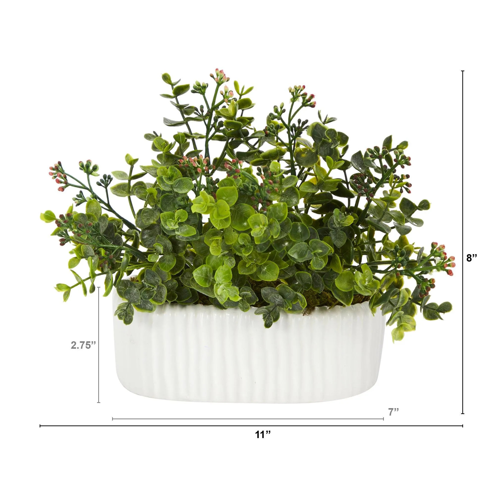 11” Eucalyptus and Sedum Artificial Plant in White Planter