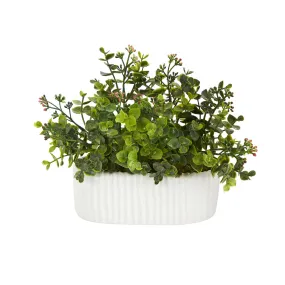 11” Eucalyptus and Sedum Artificial Plant in White Planter