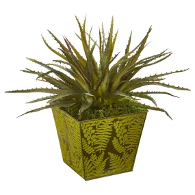 12” Aloe Succulent Artificial Plant in Green Tin Planter