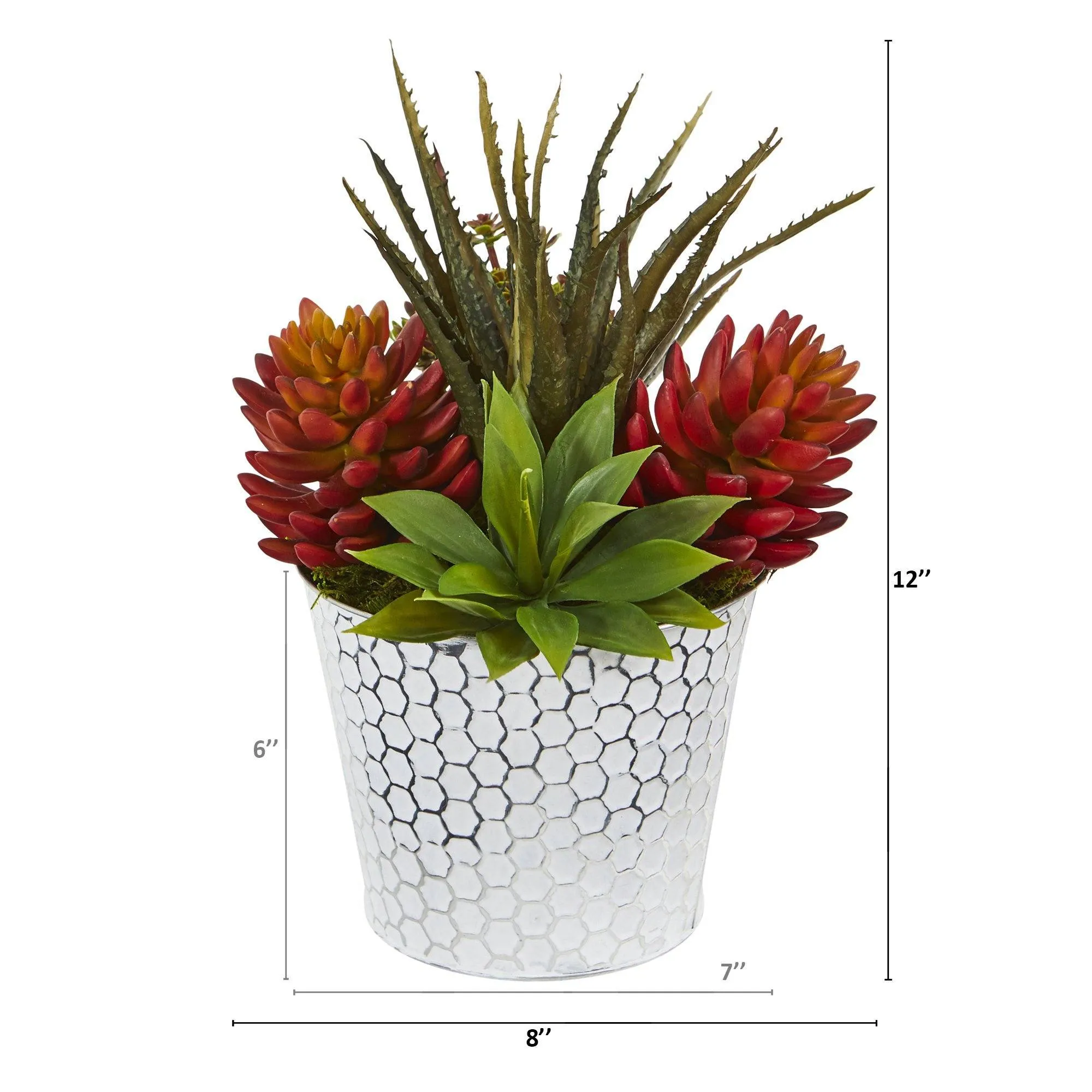 12” Mixed Succulent Artificial Plant in Embossed White Planter