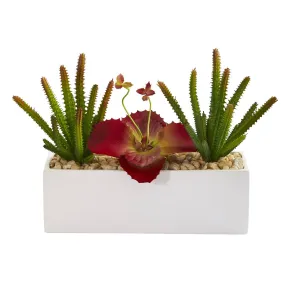 12” Succulent Artificial Plant in White Planter