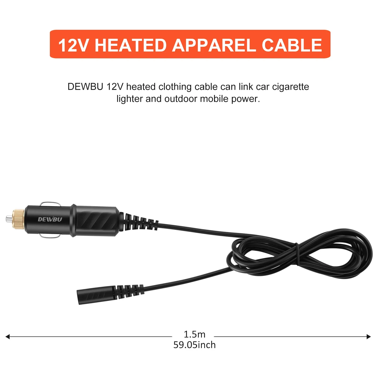 12V Heated Jacket Wire Cigarette Lighter Plug For Heating Gears