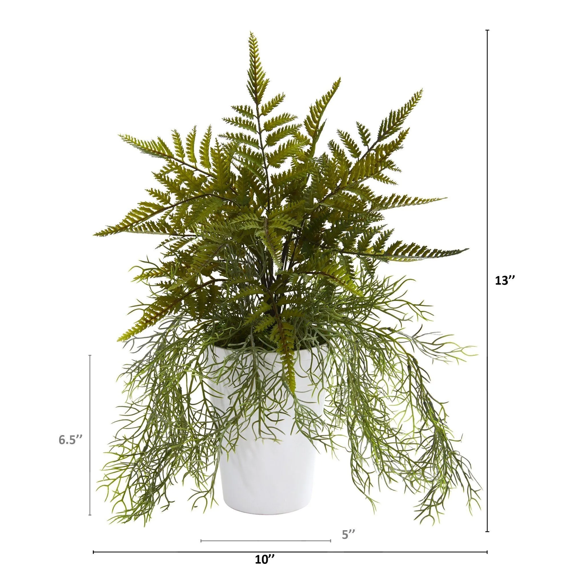 13” Fern and Tillandsia Moss Artificial Plant in White Planter