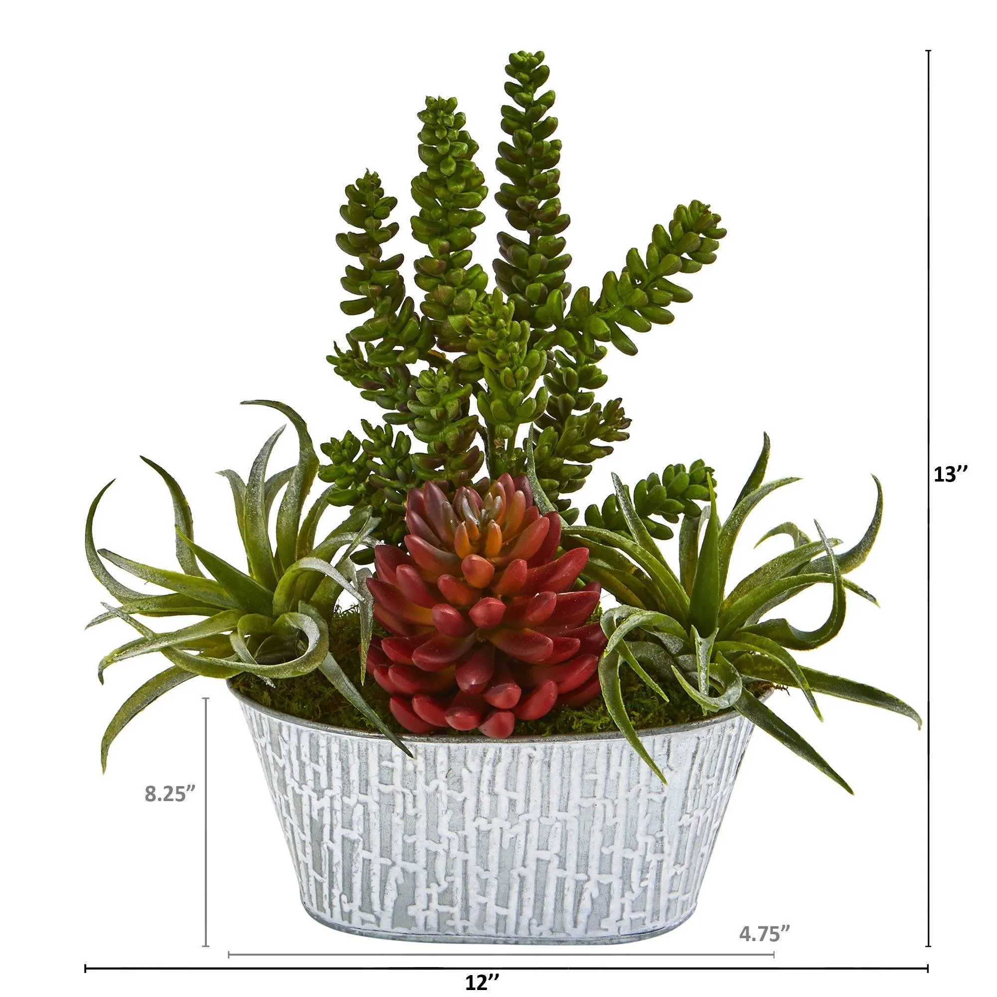 13” Mixed Succulent Artificial Plant in Tin White Planter