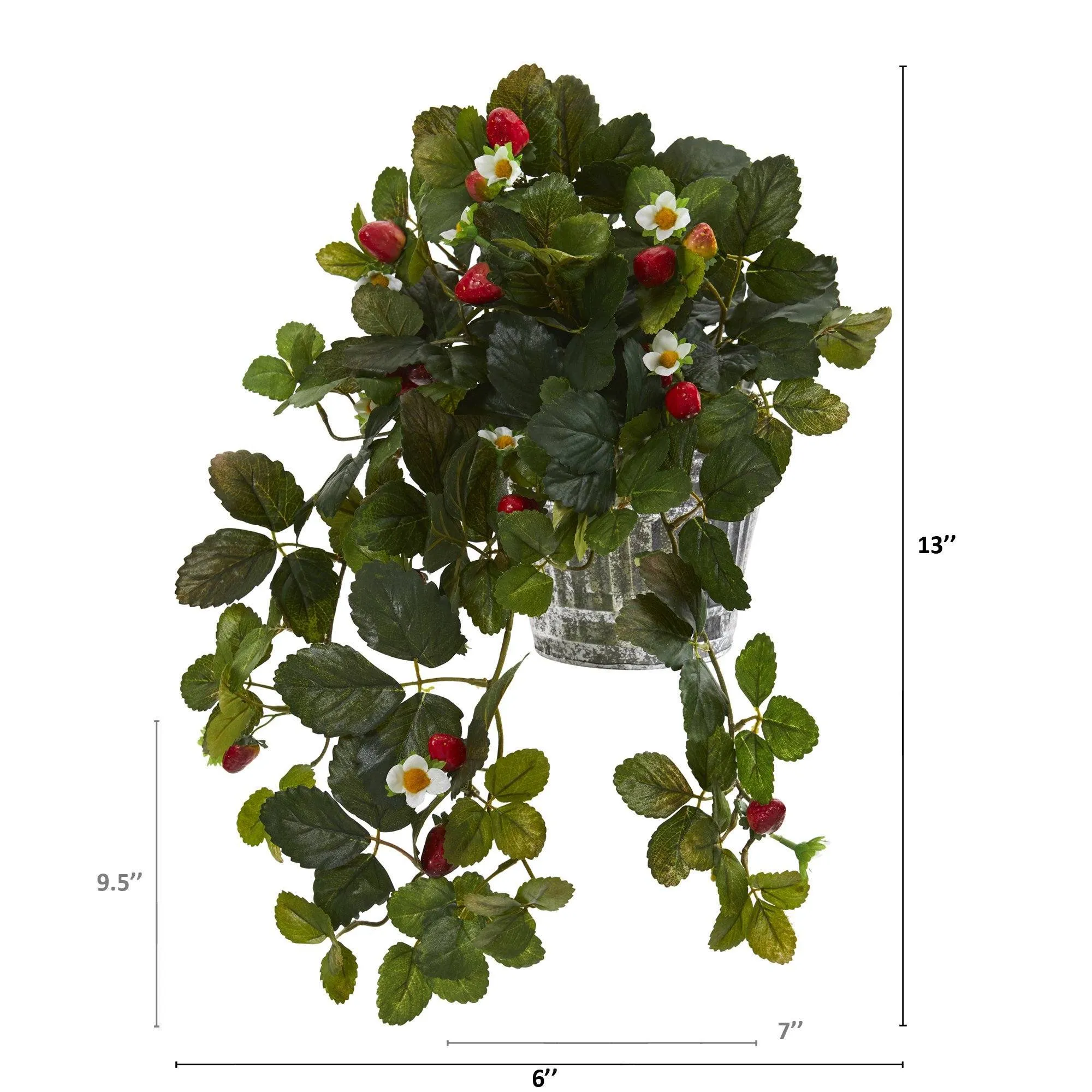 13” Strawberry Artificial Plant in Vintage Hanging Metal Planter