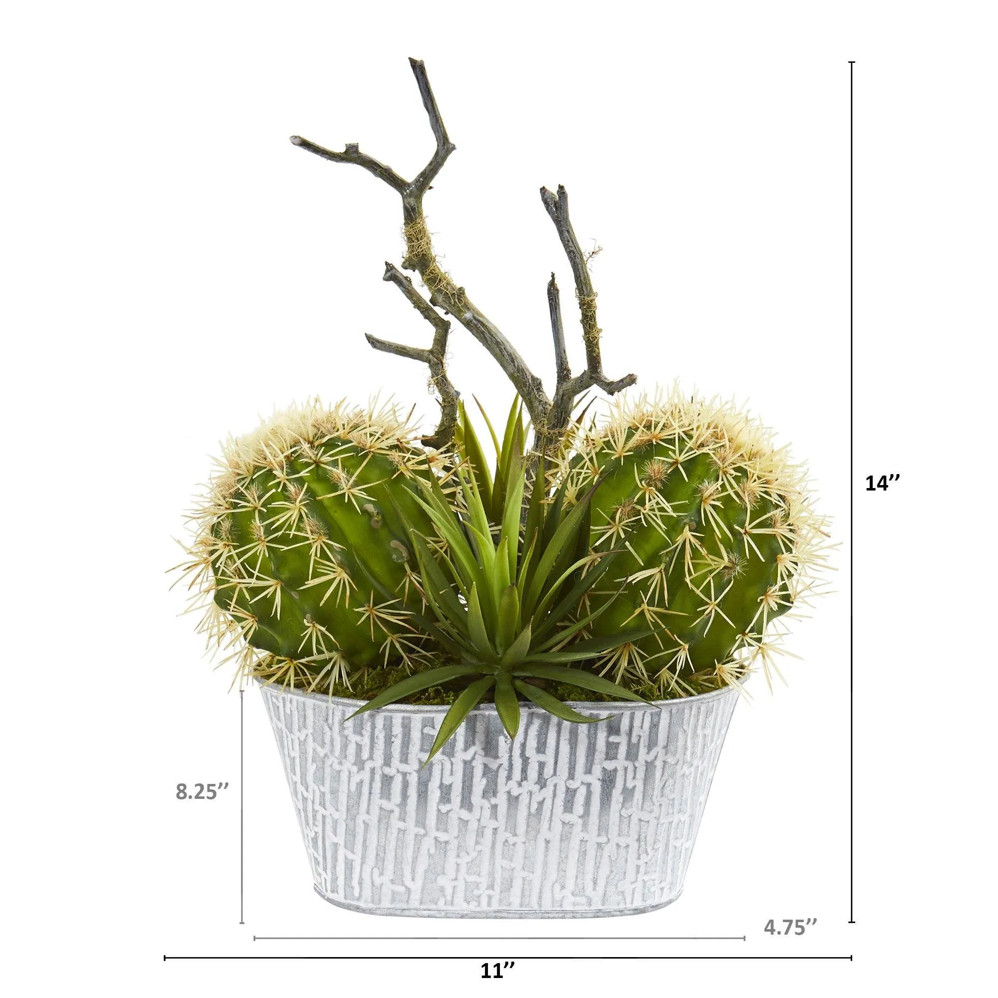 14” Cactus and Agave Succulent Artificial Plant in White Tin Planter