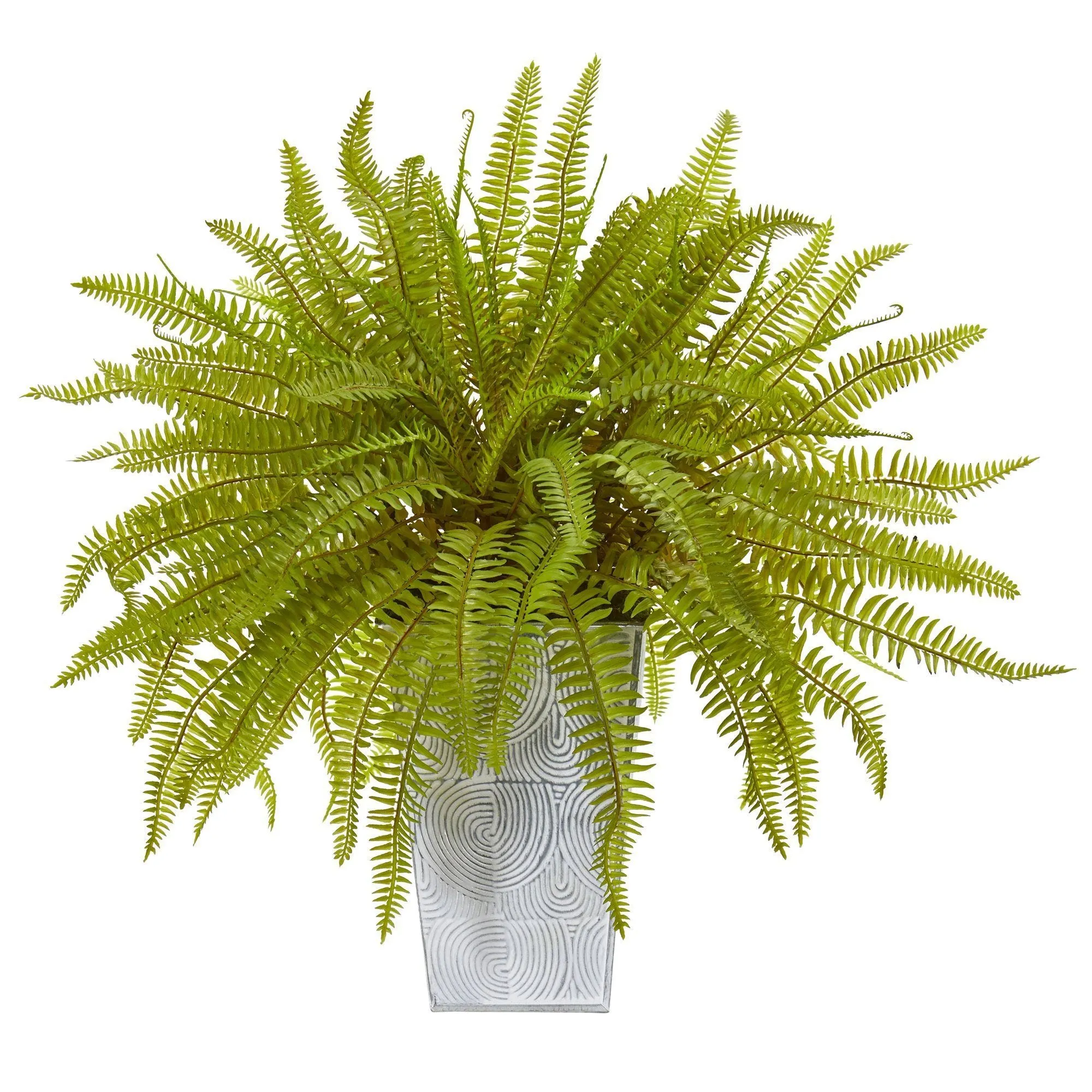 14” Fern Artificial Plant in Embossed White Planter