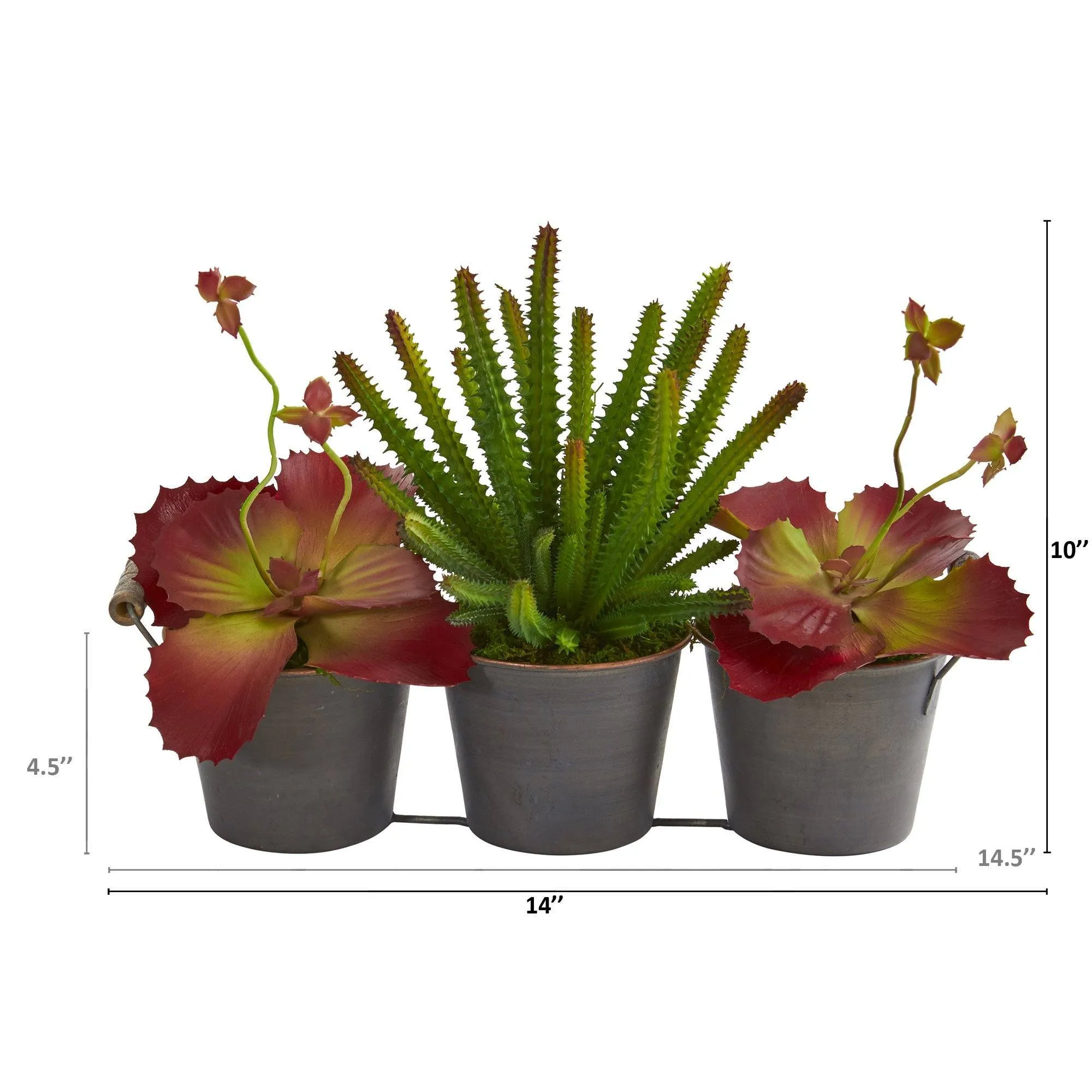 14” Mix Succulent Artificial Plant in Trio Metal Planter