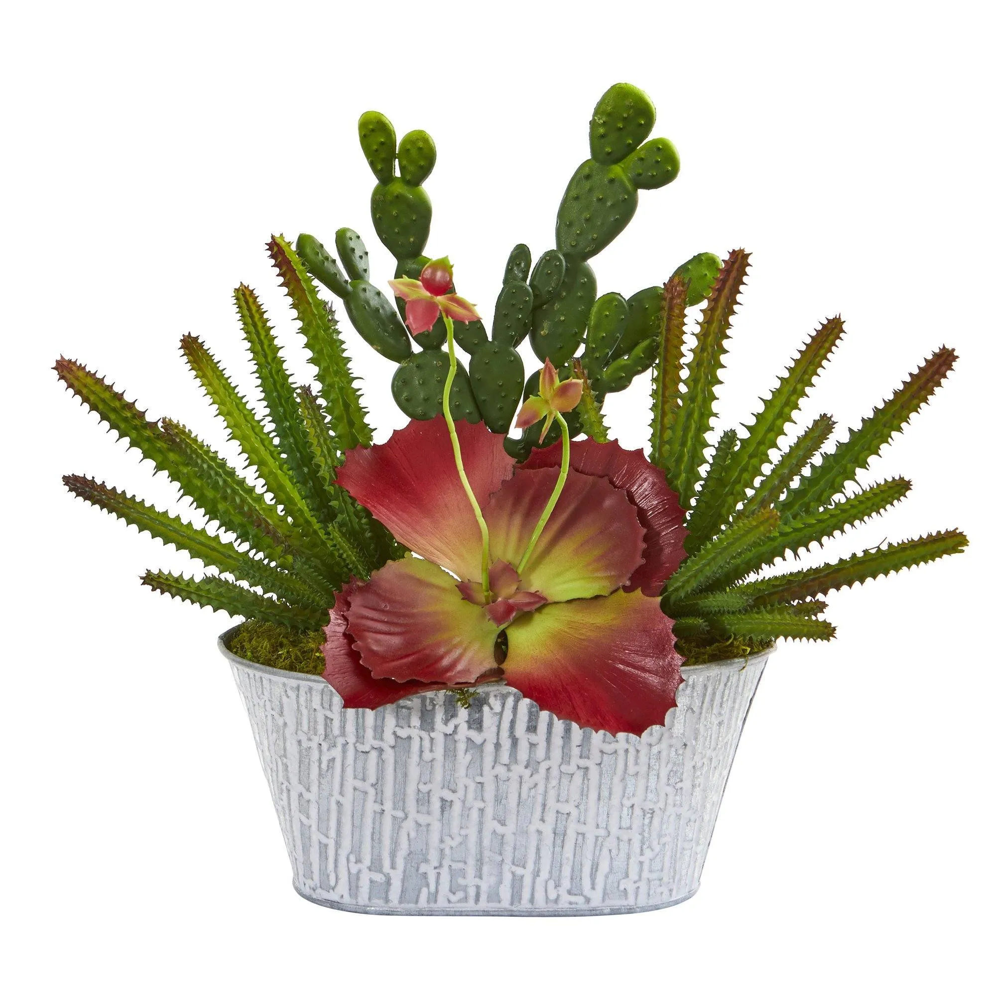 14” Mixed Succulent Artificial Plant in White Tin Planter