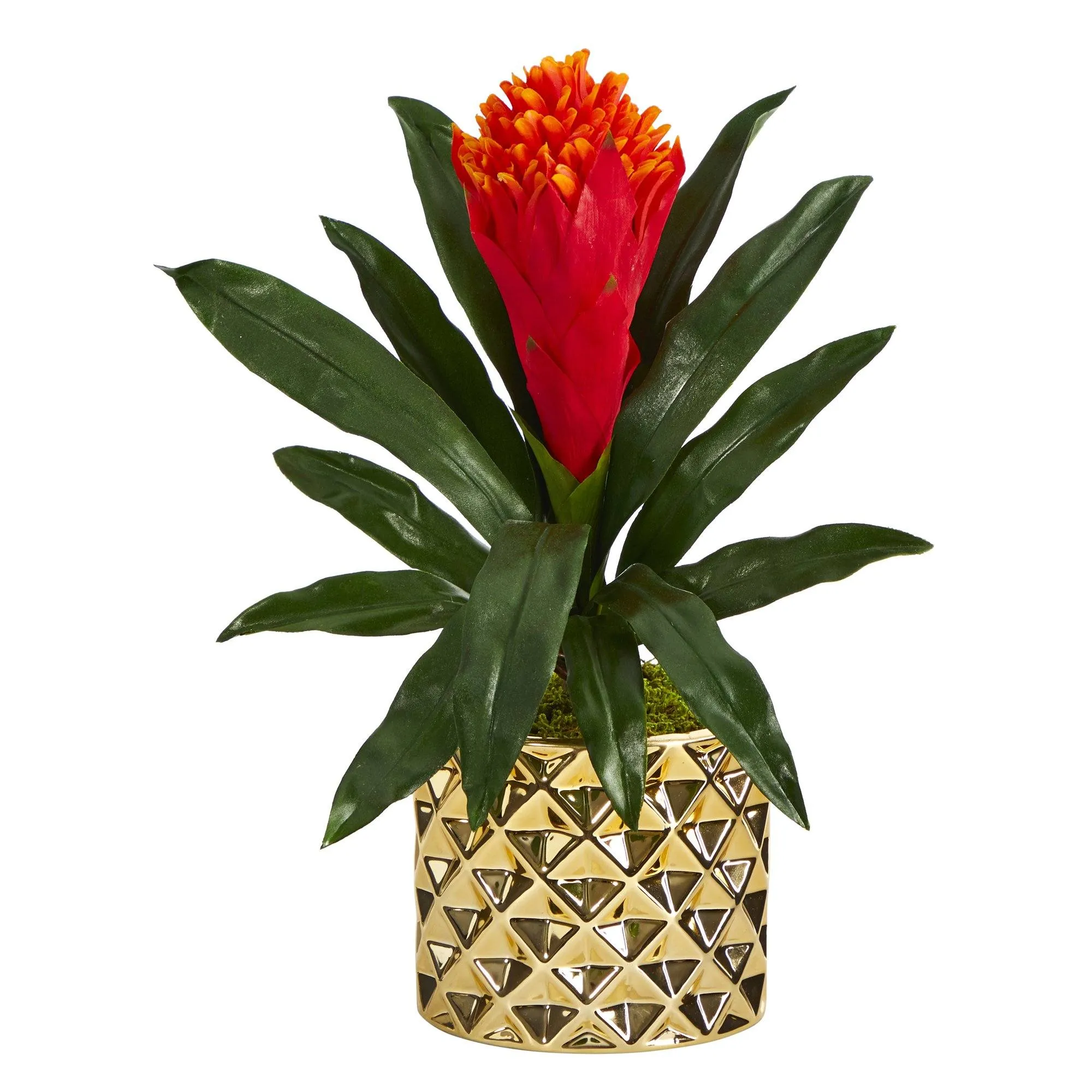 15” Bromeliad Artificial Plant in Gold Planter