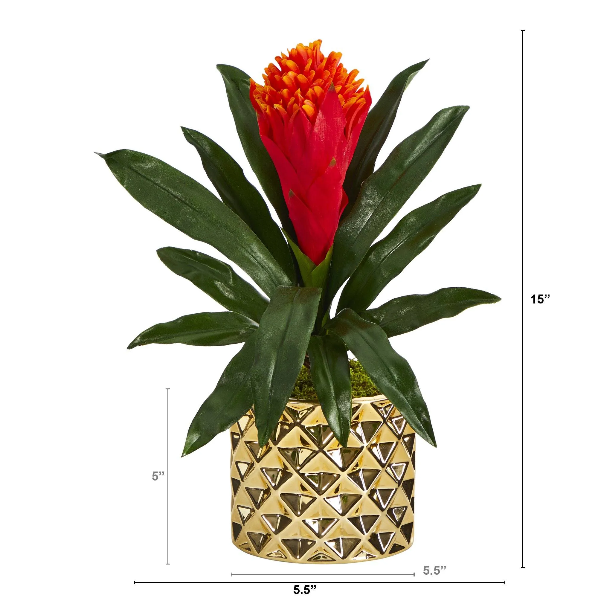 15” Bromeliad Artificial Plant in Gold Planter