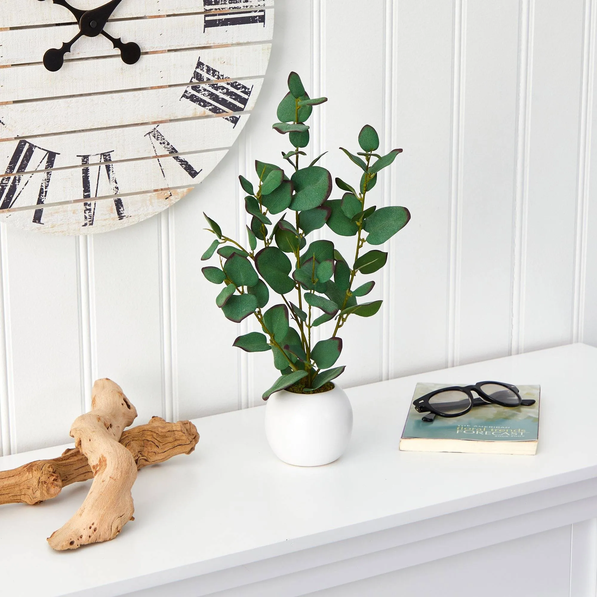 16” Eucalyptus Artificial Plant in White Planter