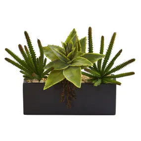 16” Mixed Succulent Artificial Plant in Black Planter