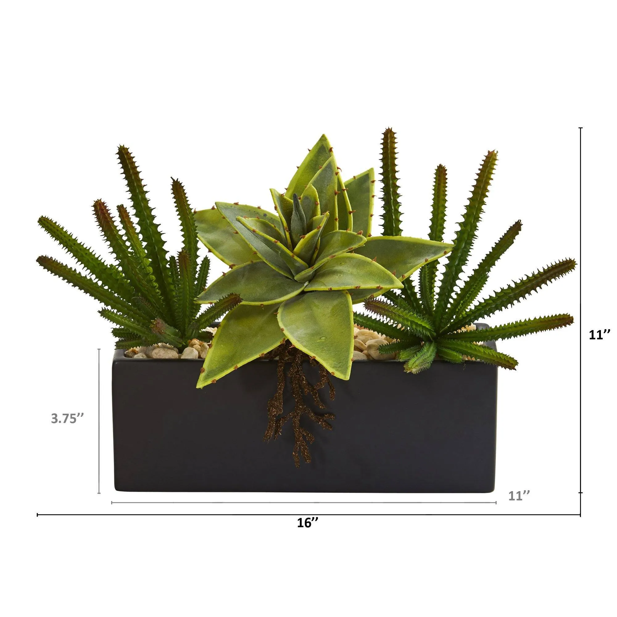 16” Mixed Succulent Artificial Plant in Black Planter