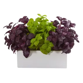 17” Basil Artificial Plant in White Planter