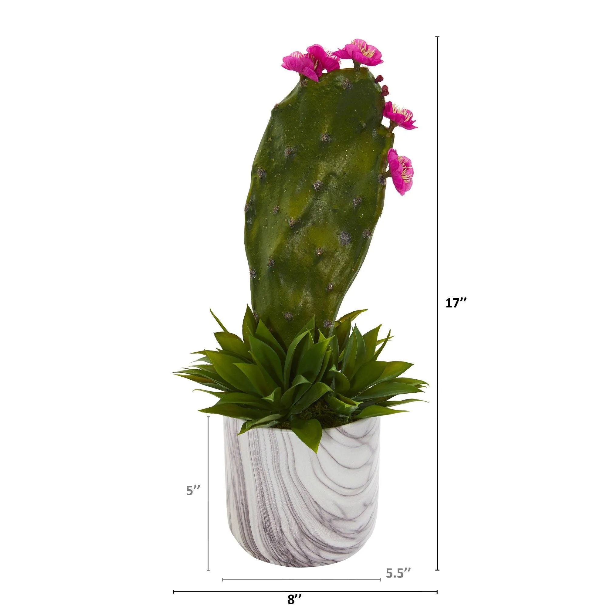 17” Cactus and Agave Succulent Artificial Plant in Marble Planter