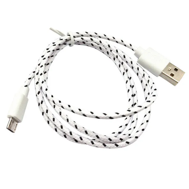 1m 2m 3m  Nylon Braided Fabric Micro USB Cable Charger Data Sync USB Cable Cord for Samsung Galaxy HTC Android Smart Phone 1pcs