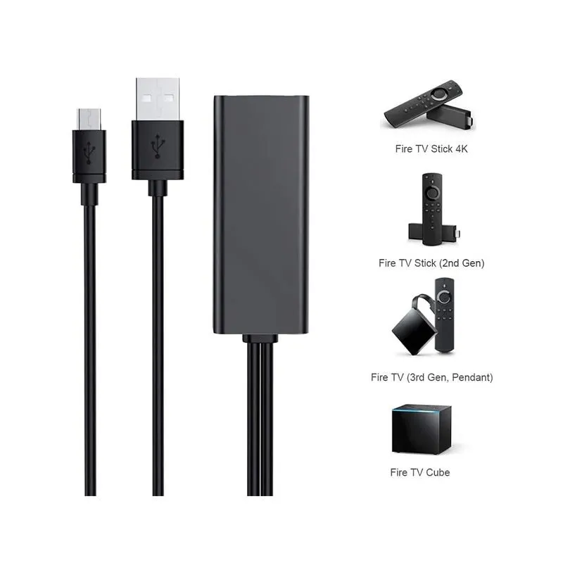 1M Ethernet Adapter For Fire Tv Stick Micro Usb To Rj45 Cable -Se- L156