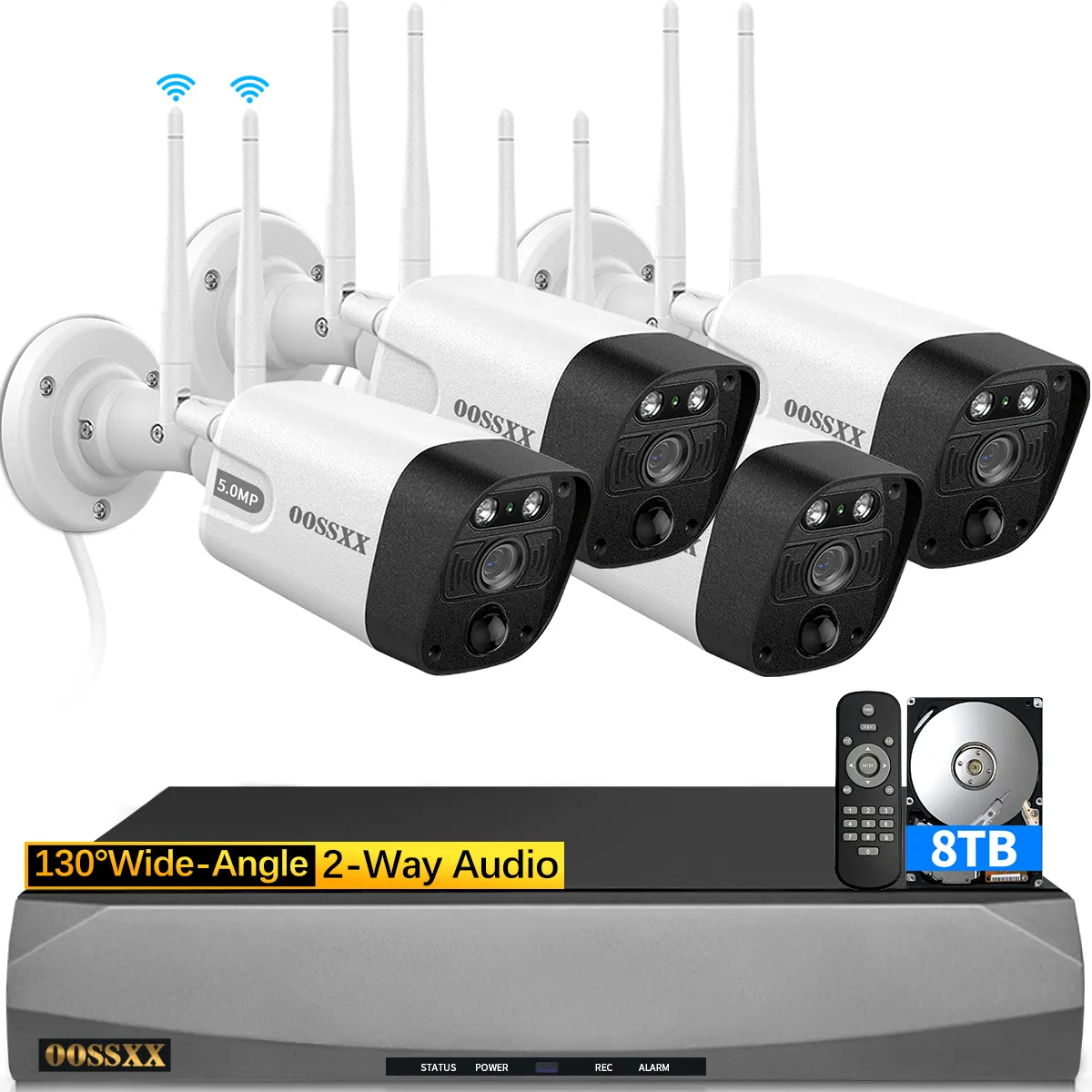 (2-Way Audio & PIR Detection) Dual Antennas Outdoor Wireless Security Camera System 5.0MP Wi-Fi Video Surveillance