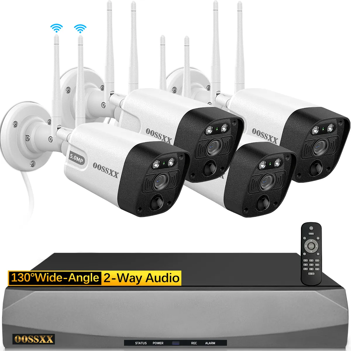 (2-Way Audio & PIR Detection) Dual Antennas Outdoor Wireless Security Camera System 5.0MP Wi-Fi Video Surveillance