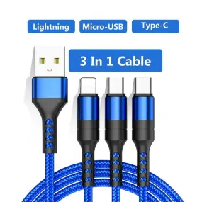 3-in-1 USB Cable Fast Charger Charging Cable