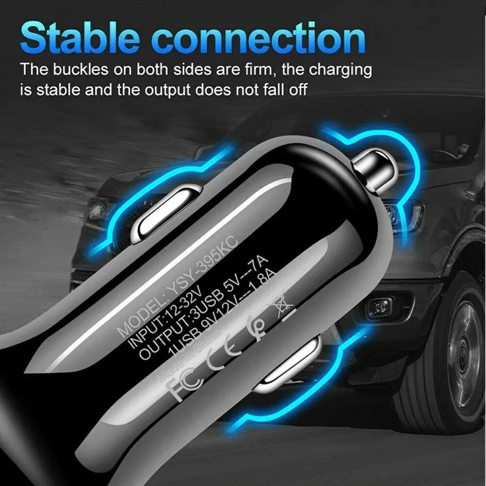 3 Port Fast LED Car Charger   3 in 1 Cable Combo Black