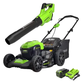 40V 20" Cordless Battery BL Push Mower & 500CFM Blower Combo Kit w/ 4.0Ah USB Battery Kit