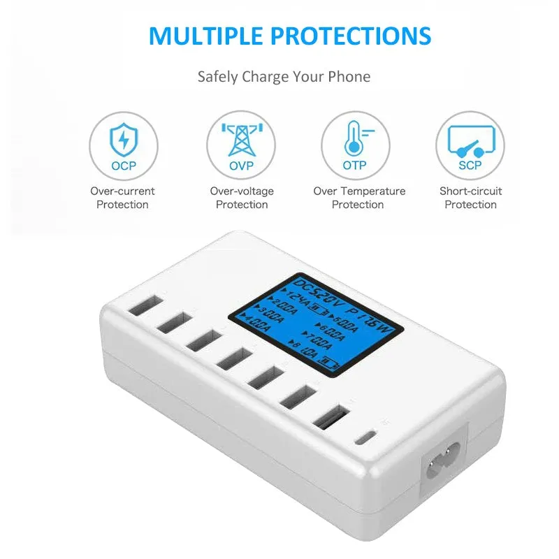 40W Smart 8 Ports USB Charger Station with LCD Display