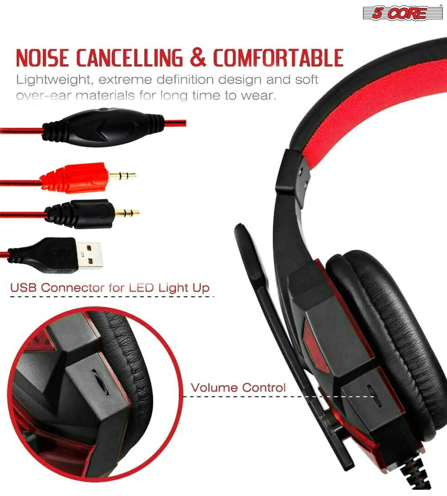 5 CORE Gaming Headset for PS4 PC One PS5 Console Controller, Noise