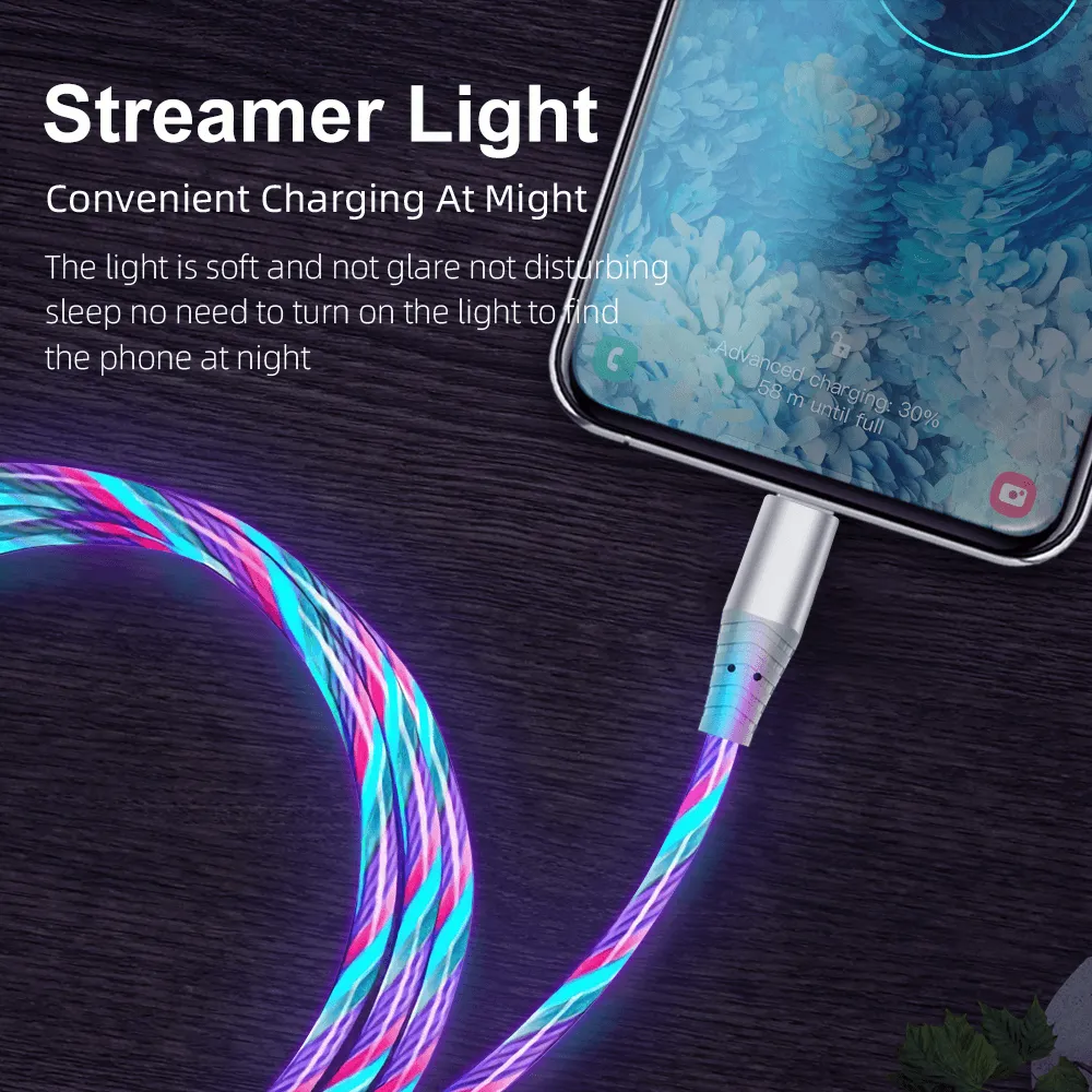 7A 100W Flowing Light LED USB Cable for USB-C Micro USB great for Samsung, Xiaomi, Google, GoPro and more...