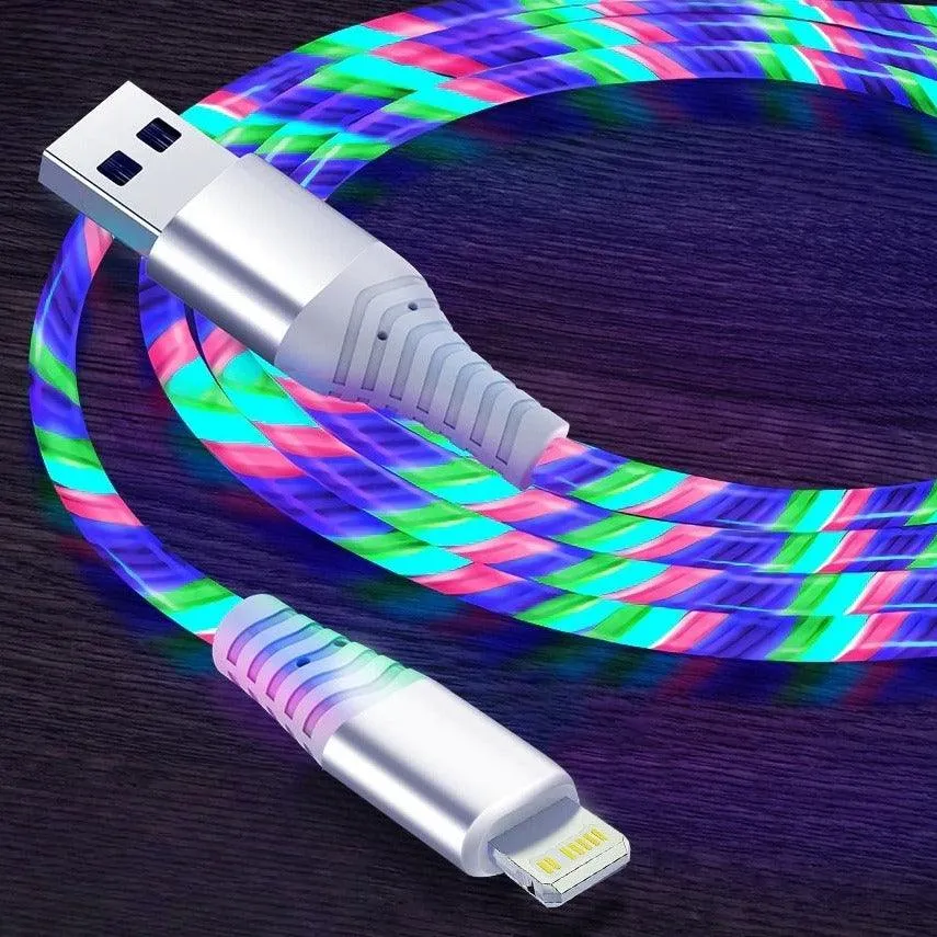 7A 100W Flowing Light LED USB Cable for USB-C Micro USB great for Samsung, Xiaomi, Google, GoPro and more...