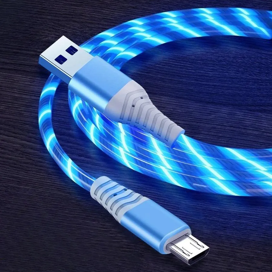 7A 100W Flowing Light LED USB Cable for USB-C Micro USB great for Samsung, Xiaomi, Google, GoPro and more...