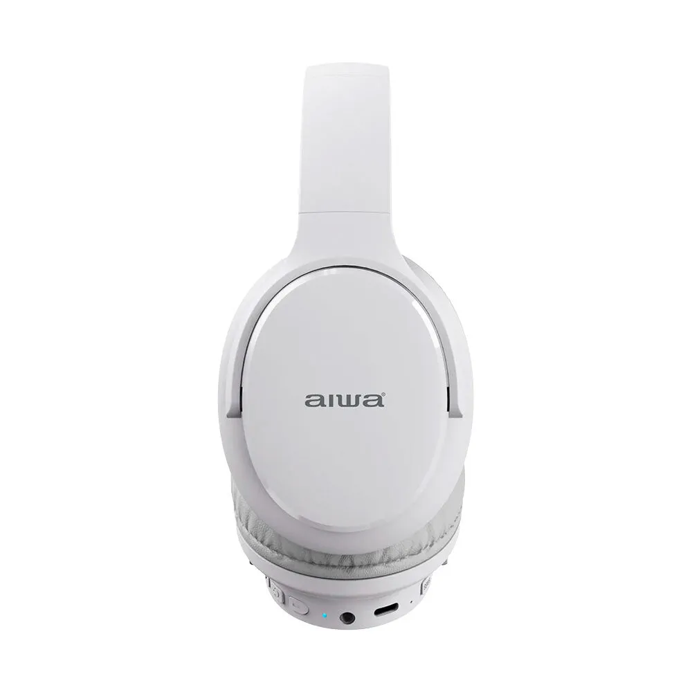 AIWA Over-Ear Bluetooth Headphones with AUX and Airplane Adapter (White)