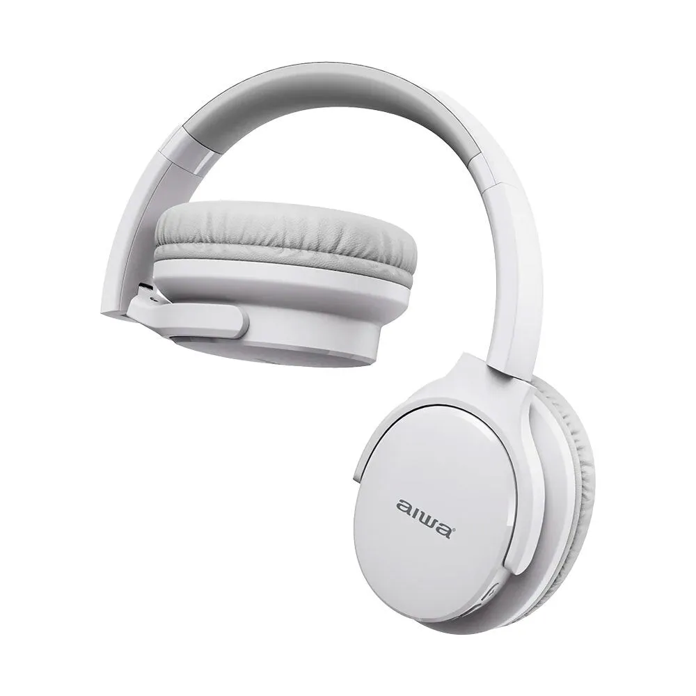 AIWA Over-Ear Bluetooth Headphones with AUX and Airplane Adapter (White)