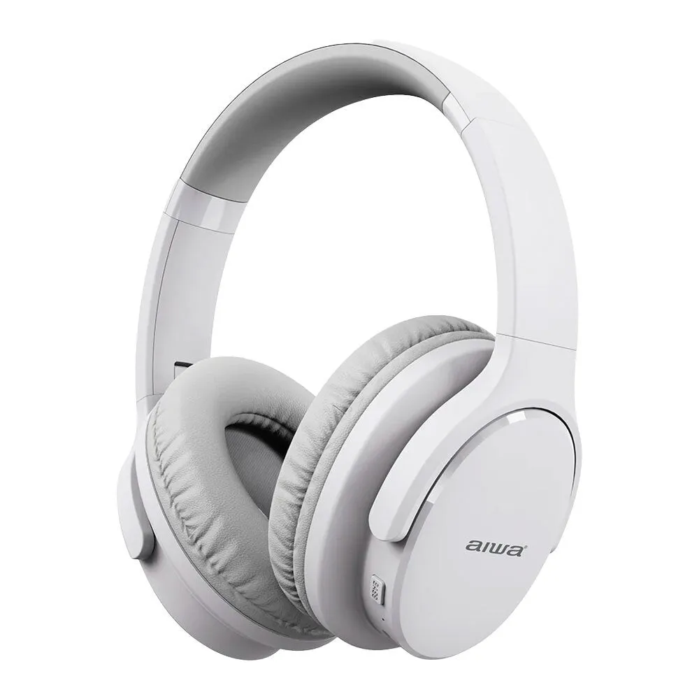 AIWA Over-Ear Bluetooth Headphones with AUX and Airplane Adapter (White)