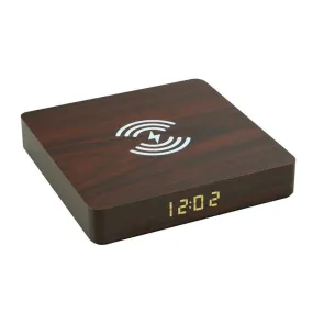 Alarm Clock Phone Charger, USB Wooden Table Desktop LED Digital Electric Bedside Clocks Table with Qi Wireless Charging