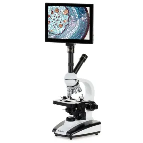 AmScope D130 Series Dual-view Monocular LED Student Compound Microscope with Mechanical Stage   9.7" Touchscreen Imaging System