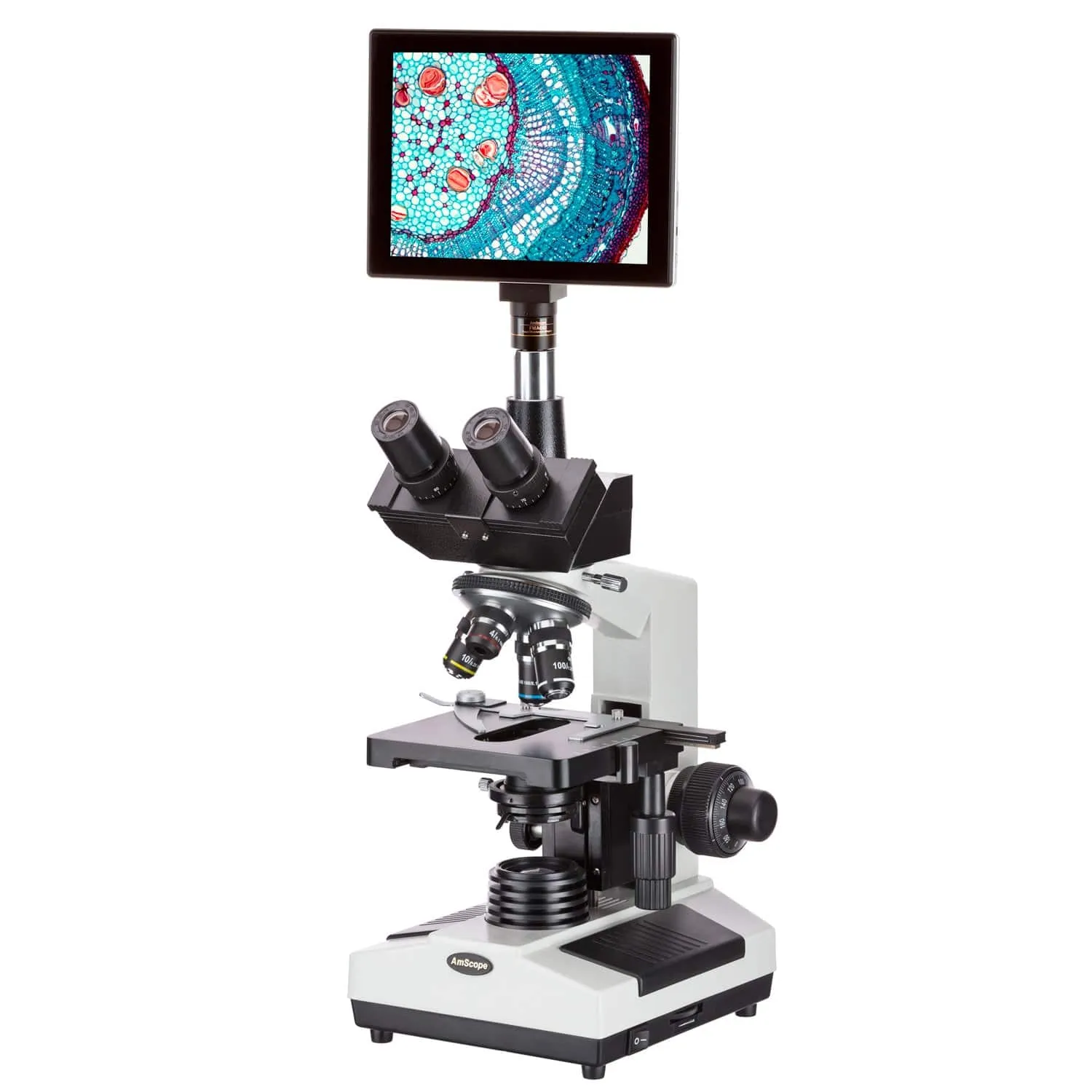 AmScope T390 Series Biological Trinocular Compound Microscope with 9.7" Touchscreen Imaging System