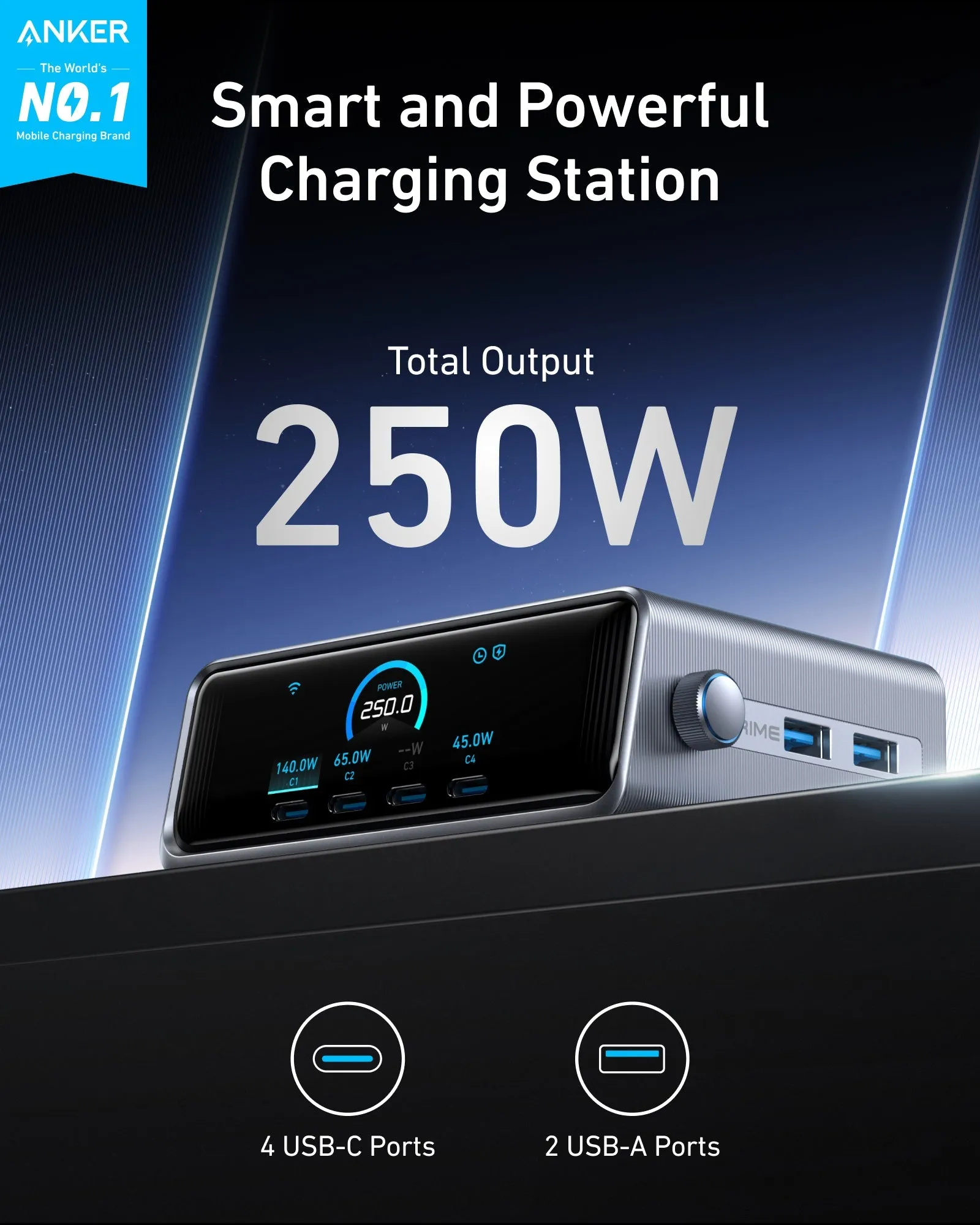 Anker Prime Charger (250W, 6 Ports, GaNPrime)