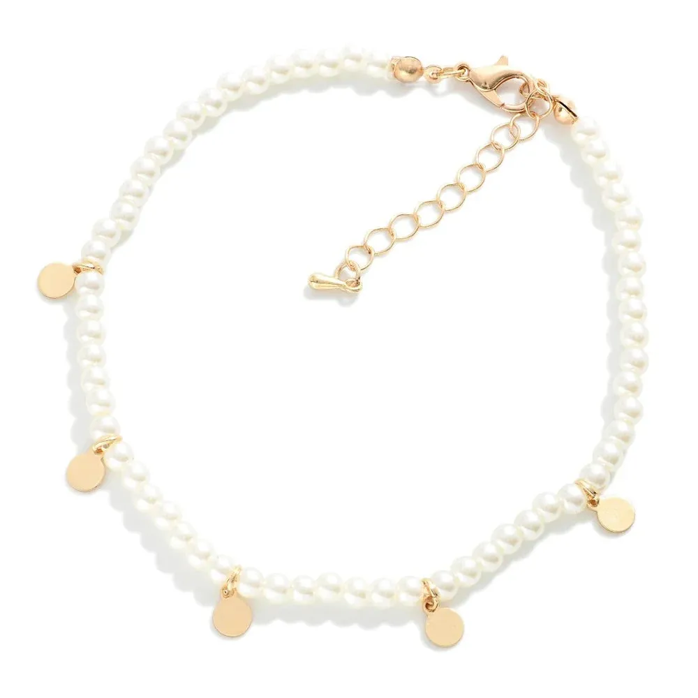 ANKLET Pearl Bead with Tiny Disk Charms