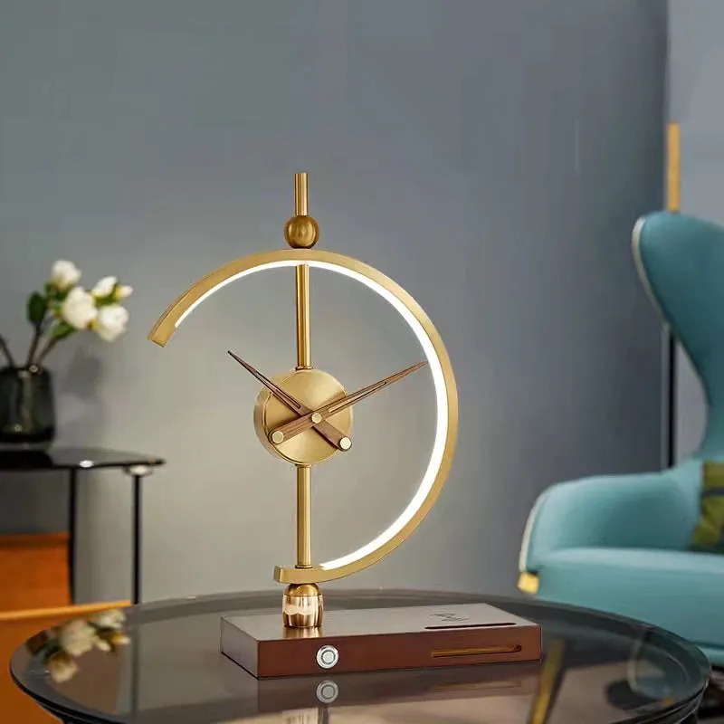 Art Deco Sculpture Tabletop Clock Lamp with Wirless Charger