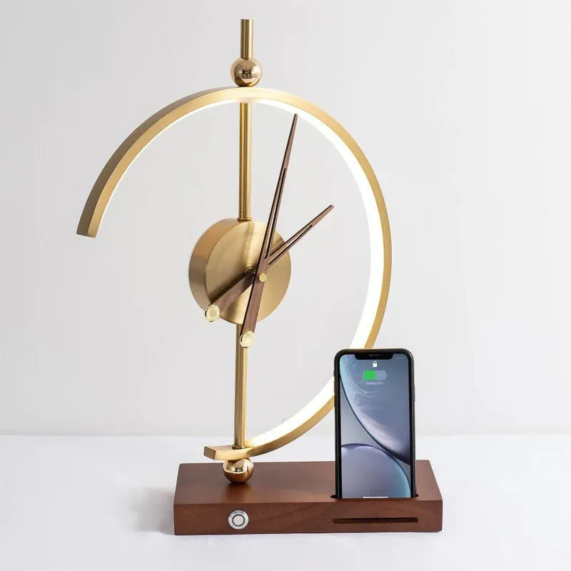 Art Deco Sculpture Tabletop Clock Lamp with Wirless Charger