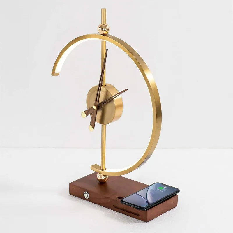 Art Deco Sculpture Tabletop Clock Lamp with Wirless Charger