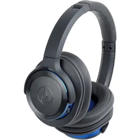 Audio-Technica Solid Bass Wireless Over-Ear Headphones, Gunmetal/Blue